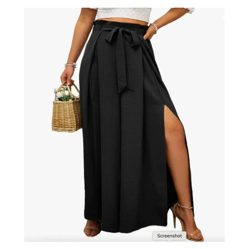 NWT Simplee Plus Elegant Split Leg Belted Flowy Wide Leg Pants Size 1XL